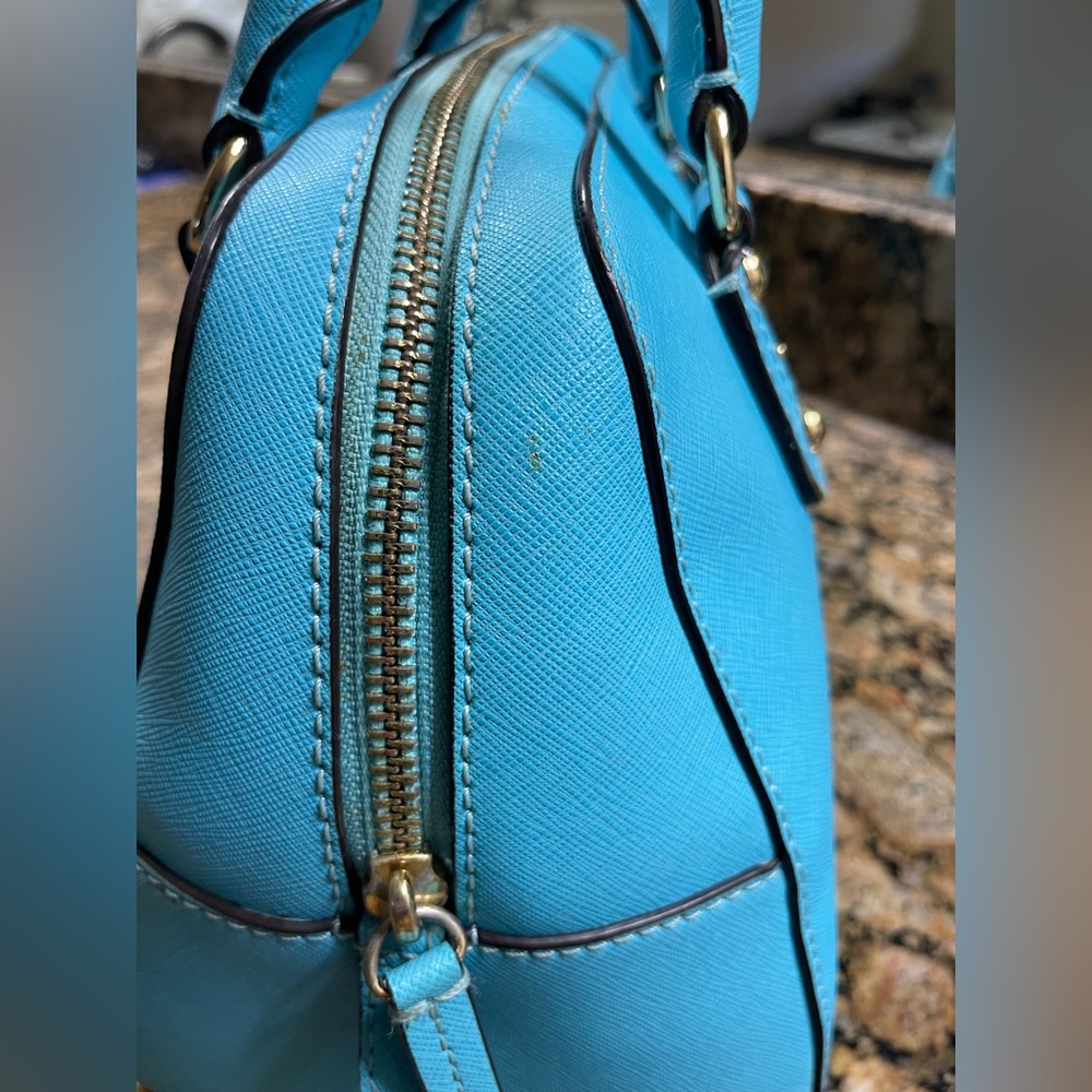 Michael Kors Satchel Bag Purse Removable Crossbody Rare Aqua Color Preloved - Picture 8 of 13